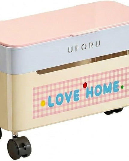 2-Tier Rolling Cable Management Box with Wheels (Large) – Mobile Power Strip Hider & Cord Organizer – Under Desk Wire Concealer & Charging Station Organizer – Baby & Pet Proof Safety (Macaron Pink)