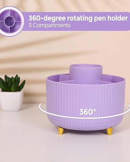 SKYDUE Purple Office Supplies Set, Purple Office Desk Accessories 10PCS, Pencil Holder for Desk, Stapler, Tape Dispenser, Scissors, Ruler, Binder/Paper Clips and 1000pcs Staples,Desk Supplies Set