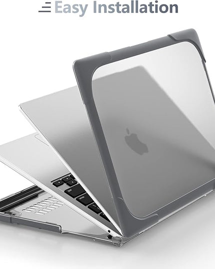 Batianda Heavy Duty Case for New MacBook Air 13.6 inch Case 2025 M4 Chip 2024 2022 Release, Ergonomic Foldable Kickstand (Holds 20lbs) Matte Translucent Protective Cover with Keyboard Skin, Gray