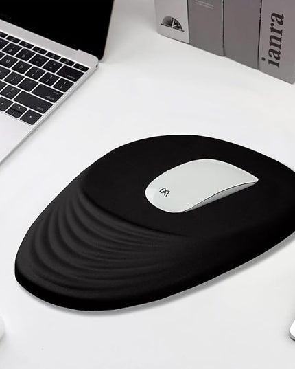 Black Ergonomic Mouse Pad Wrist Support, Mouse Pad with Wrist Rest, Memory Foam Massage Design & Non-Slip PU Base Cute MousePads for Pain Relief, Desk, Office, Home