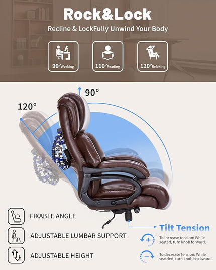 800lbs Executive Office Chair with resistance band, Big and Tall Desk Chair with Lumbar Support, Computer Office Chairs for Heavy People,Desk Chairs with Pocket Spring Cushion,Dual Rubber Wheel