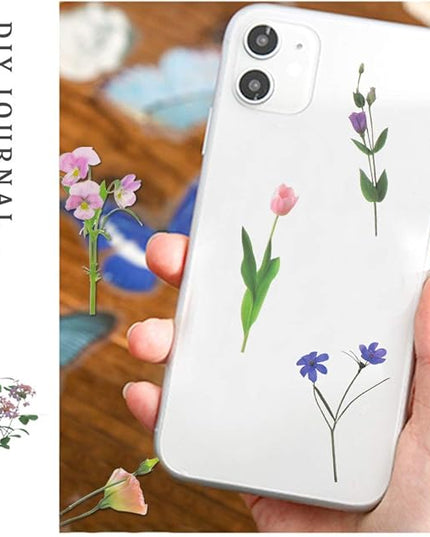 80 Pieces Natural Flower Stickers for Scrapbooking, Self-Adhesive Scrapbooking Stickers Supplies Journal for Adult Card Making Letters DIY (Style A)