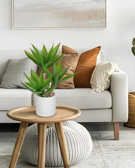 Hollyone Large Artificial Agave Plants Fake Three-Head Agave Succulents Plant Potted 17" Faux Plant in White Pot Succulent Aloe Vera Plants Indoor for Desk Modern Home Decor