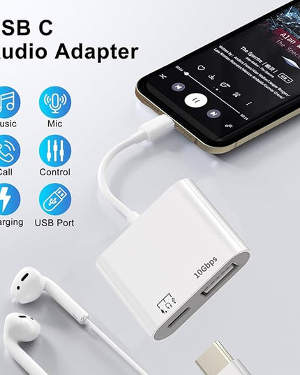 [Apple MFi Certified] USB-C to USB Adapter for iPhone 17/16/15, 10Gbps USB-C Male to USB 3.2 Female OTG, 3 in 1 Audio Cable 60W PD Charging Port and Data Transfer, Compatible with MacBook Pro Air