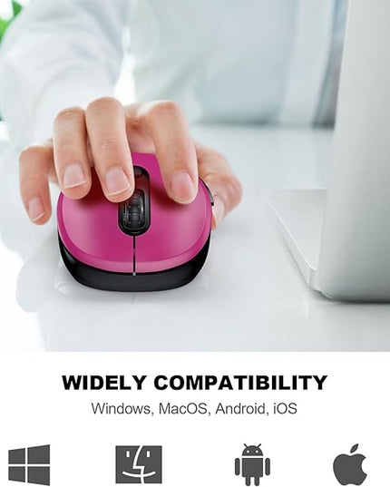 WisFox 2.4G Wireless Mouse for Laptop, Ergonomic Computer Mouse with USB Receiver and Type-C Adapter, 3 Adjustable Levels, 6 Button Cordless Wireless Mice for Windows Mac PC Notebook (Fuchsia)