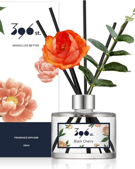 396 st. Peony Flower Reed Diffuser, Black Cherry, 200ml(6.7oz) / Reed Diffuser Sets, Home Fragrance, Scented Oils, Home & Bathroom Décor