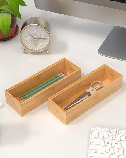 Silverware Tray for Drawer, Stackable Kitchen Bamboo Drawer Organizer 9" x 3" x 2" Set of 2