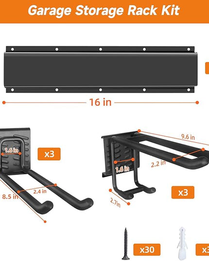 Garden Tool Organizer Wall Mount, Heavy Duty 48 Inches Garage Organization and Storage Racks for Yard Tools with 6 Hooks, Tool Hangers Holders for Hanging Folding Chair, Rake and Shovel