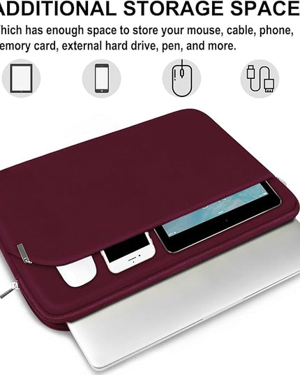 Laptop Case 14 inch, Slim Portable Monitor Protective Cover with Front Pocket, Traveling Carrying Laptop Sleeve Compatible for MacBook Air/Pro, HP, Dell, Lenovo, Acer, Wine Red