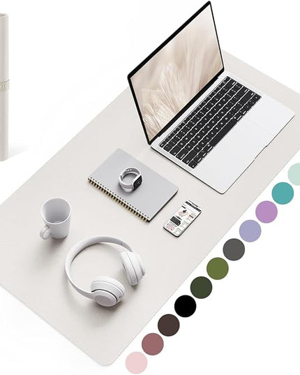 YSAGi Non-Slip Leather Desk Pad, Waterproof Laptop Computer Desk Keyboard Mat, Table Protector Blotter Mat, Large Mouse Pad for Office/Work/Home/Decor(Apricot Gray, 31.5" x 15.7")