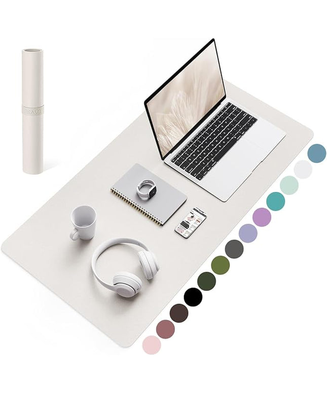 YSAGi Non-Slip Leather Desk Pad, Waterproof Laptop Computer Desk Keyboard Mat, Table Protector Blotter Mat, Large Mouse Pad for Office/Work/Home/Decor(Apricot Gray, 31.5" x 15.7")