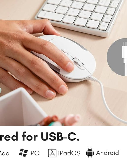 Macally Wired USB C Mouse for Mac & Windows - 3 Button & Scroll Wheel USB Type C Mouse - Comfortable Ambidextrous Design - Compact Wired Mouse with Optical Sensor & DPI Switch 800/1200/1600/2400