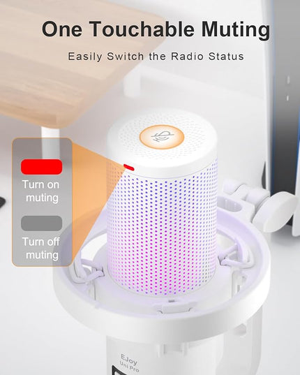 COMICA Ejoy Uni(A) USB Gaming Microphone with Noise Cancellation, RGB Lights, Monitoring, Muting, Streaming Mic for Computer, PS5, PS4, Streaming, Podcast, Chat, Twitch, YouTube, Discord(White)