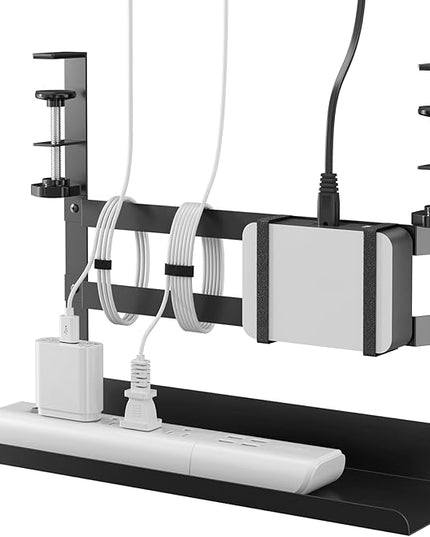 YECAYE Under Desk Cable Management Tray, All-Metal Clamp-Mount Cable Management Organizer Tray, Computer Cord Organizer Rack, Standing Desk Wire Organization for Office and Home, Black