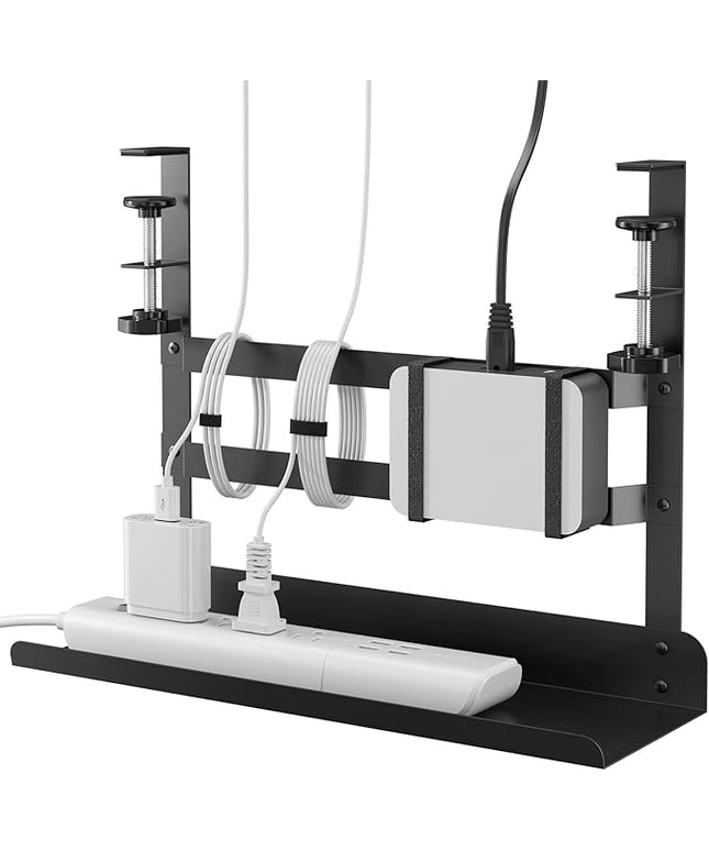 YECAYE Under Desk Cable Management Tray, All-Metal Clamp-Mount Cable Management Organizer Tray, Computer Cord Organizer Rack, Standing Desk Wire Organization for Office and Home, Black