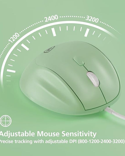 Micropack Ergonomic Mouse Wired for Laptop, PC Computer and Desktop, Ergo Mouse Vertical with Silent Clicks, Up to 3200 DPI Adjustable Mouse Sensitivity, Green