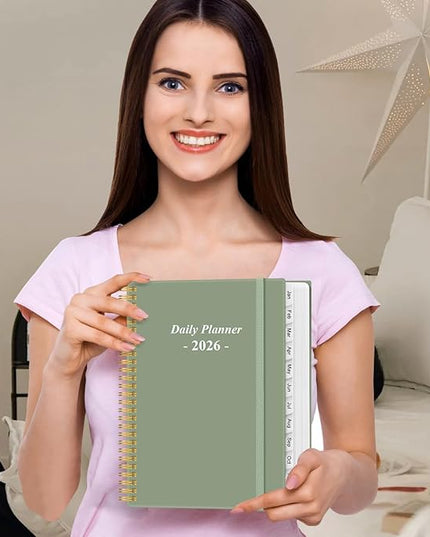 Daily Planner 2026 Full Page Per Day- 2026 Daily & Monthly Planner from January 2026 to December 2026, Day Planner 2026 with 12 Months Tabs, 8.5" x 11", Green