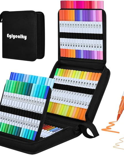 Markers for Adult Coloring, 100 colors Dual Brush Pens Art Coloring Pens with Fine Tip and Brush Tip for Adult Kids Drawing Lettering Calligraphy (White Set)
