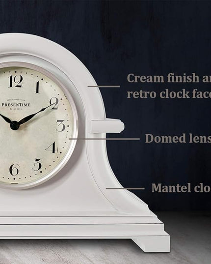 Presentime & Co. Mantel Clock Vintage Farmhouse Series, Napoleon Desk & Shelf Clock, 13 x 10 inch, Domed Lens, Quartz Movement, ABS Plastic Case, Gray Cream Finish (Home/Tabletop Decoration)