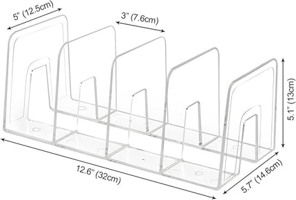 Clear Desktop Book Organizer, Creative Book Stand, Divider Bookshelf for Home School and Office, Non-Acrylic Stand Bookshelves (4 Sections), Transparent, Pack of 2
