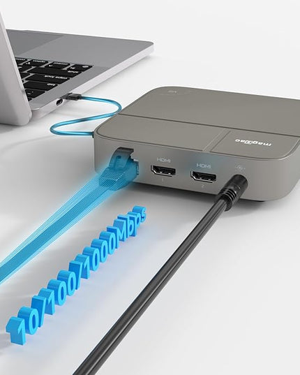 USB C Docking Station Dual Monitor 4K@60Hz or Single 8K@30Hz with 2 HDMI for Windows Laptops,11-in-1 Laptop Docking Station with 5 USB A/C, SD, Gigabit Ethernet, Audio, 130W AC Power Supply