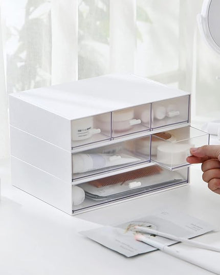Desk Organizer with 6 Drawers, Makeup Organizer, Plastic Cosmetic Organizer, Bathroom Organization Boxes, Desktop Storage Box(White)