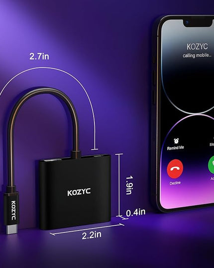 USB C to Dual HDMI Adapter 4K@30Hz, USB C Hub Multiport Adapter with 2xHDMI, USB 3.0, 100W PD, Support USB C to HDMI Splitter Extended Display (MST Only Support Windows), Black