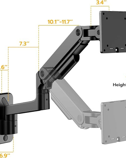 ARES WING Wall Mount Monitor Arm for 17-49 Inch Ultrawide Screens, Heavy Duty Single Monitor Mount Holds 44 lbs, Fully Adjustable Gas Spring Wall Mount, 75x75/100x100 VESA Mount, Black
