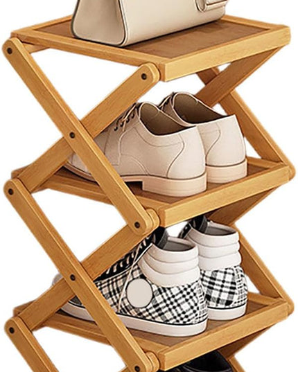 YYW Shoe Rack, Foldable Shoes Organizer Free Standing Shelf for Entryway, Closet, Hallway, Foldable X Shape Multi Tier Shoe Rack (Wood Color,4 Layers)