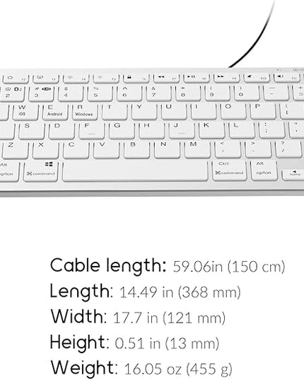 JKSML Wireless Keyboard with 78 Keys, Bluetooth and 2.4 GHz Wireless, Low Profile, Fluid Quiet Typing, 12 Programmable Keys, USB C Rechargeable, for Phone, Tablet, PC, Laptop, Smart TV - White