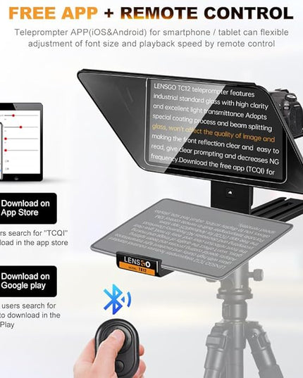 LENSGO 12.9'' Aluminum Teleprompter for iPad Tablet DSLR Cameras with Remote Control, App Compatible with iOS/Android,Professional Prompter for News/Broadcasting,Online Teaching,Live Streaming(TC12)