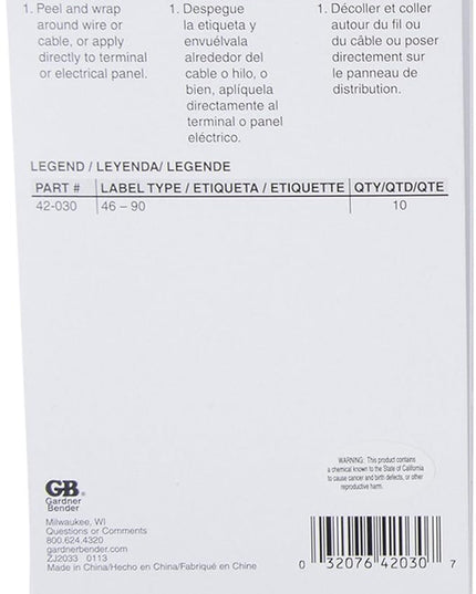 Gardner Bender 42-030 Pocket Wire Marker Booklet, Identification Pack Includes: Numbers 46-90