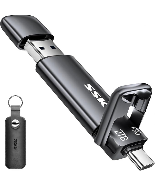 SSK 2TB SSD USB C Stick up to 1000MB/s,Fast External SSD Dual Drive Type-C + USB A 3.2 Gen 2 Solid State Thumb Drive,USB Memory Stick for iPhone 15/PS4/Android Phone/Tablet/Windows/Mac, SD301 Pro