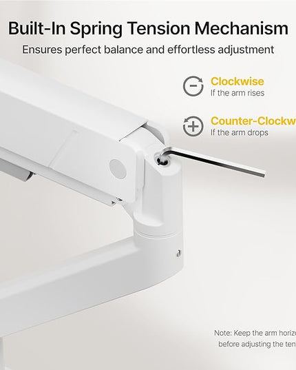 monTEK Single Monitor Arm for Max 45 Inch Ultrawide Screens Adjustable Monitor Desk Mount Holds 35 Lbs Cable Management with C Clamp/Grommet Desk Mount, VESA 75/100mm, MA1007WH
