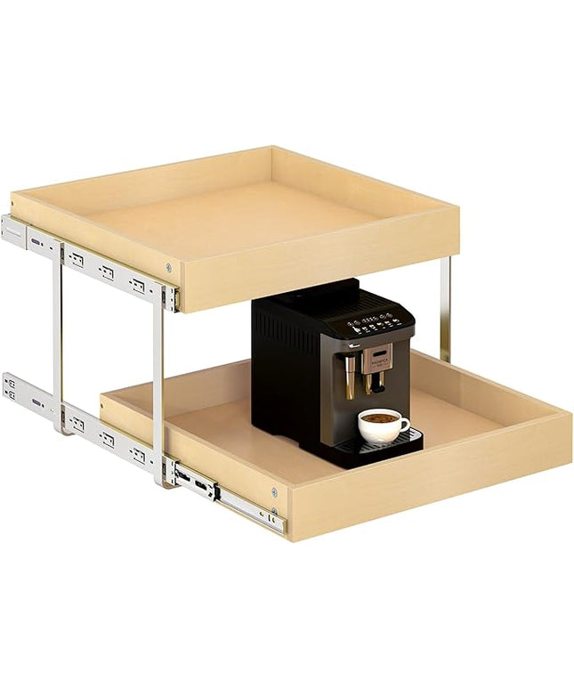 WelFurGeer 2-Tier Pull Out Cabinet Organizer with Soft Close Slides, Pull Out Drawers for Cabinets, Heavy-Duty Slide Out Drawers for Kitchen Cabinets, Under Sink, Pantry & Bathroom