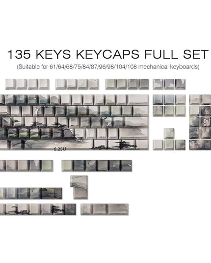 Sunzit PBT Keycaps - Side Print Keycaps 75 Percent, Shine Through Custom Key caps, Japanese Keycap Set Dye Sub & Double Shot, 135 Keys Cherry Profile Keyboard Keycap for Mechanical Keyboard