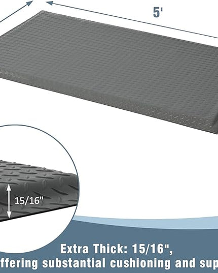 Anti Fatigue Mats Industrial 3' x 5' 15/16" Thick Ergonomic Standing Mat Commercial Kitchen Mat Heavy Duty Diamond Plate Cushioned Shop Floor Mats Helps Relieve Back and Leg Soreness, Grey