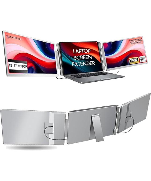 15.6" Laptop Screen Extender for Triple Display - FHD 1080P Portable Monitor For Laptop - Compatible with MacOS/Windows/Android - USB C Detachable Plug & Play Extended Screen for 12-17" Laptops