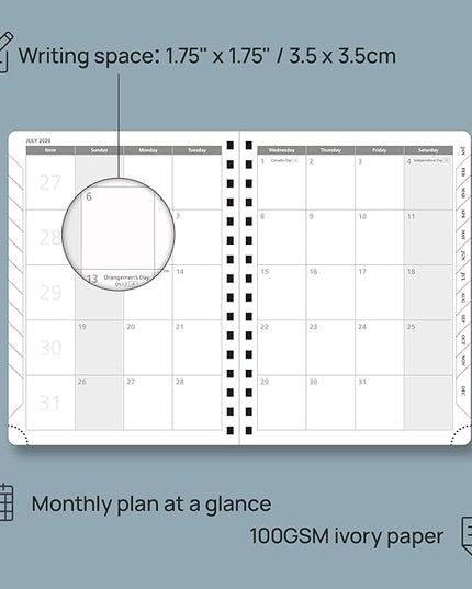 POPRUN 2026 Planner (Medium Size 8.5'' x 6.25'' Wire-Bound Hard Cover) Daily Weekly and Monthly Calendar - Agenda 2026 (Jan.2026-Dec.2026) with Hourly Schedule, Monthly Tabs - Burgundy