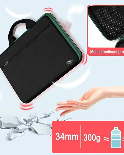 Hseok Laptop Case 13.3-14 inch Briefcase Handbag, Water-Resistant and Shockproof Computer Sleeve Compatible with MacBook Pro 14", Mac Air/Pro 13.3" and 13"-14" Notebooks Chromebooks,Black-Green