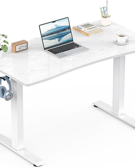 Veken 47.2 x 23.6 Inch Electric Standing Desk with Adjustable Height, Sit to Stand Computer Table for Study, Work or Gaming, Home Office Desk White
