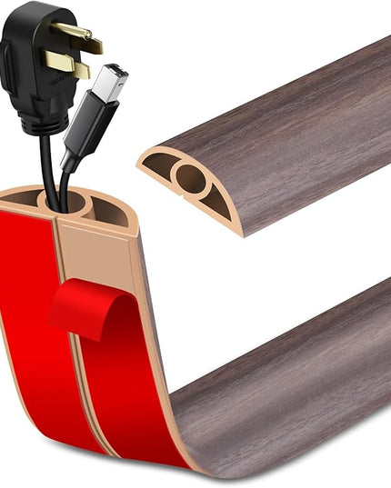 Floor Cord Cover Self Adhesive Cord Hider Floor Extension Cord Covers for Floor Power Cord Protector Cable Management Prevent Cable Trips Cable Cavity 0.32" W x 0.32" H (Brown Walnut Wood, 3.3Ft)
