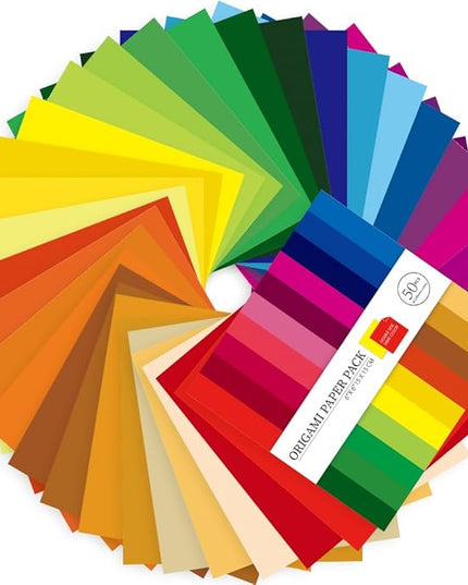 Origami Paper Kit 100 Sheets 70GSM 6 Inch Square Double Sided Color 50 Vivid Solid Colors for Hand Crafts Origami Paper Arts Creativity. Solid Color