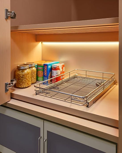 JOWBOOW Pull Out Cabinet Organizer (20" W x 21" D), Put Out Shelves for Kitchen Cabinets, Roll Out Drawers Heavy-Duty Metal Sliding Shelf, Bottom Mount
