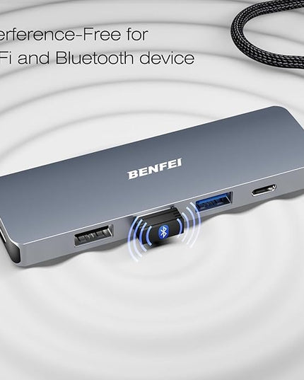 BENFEI USB C Hub 5-in-1 with 4K HDMI(Certified), 100W Power Delivery, 3 USB-A, Silicone Cable, Aluminum Case Compatible with MacBook Pro/Air, iPad Pro, iMac, iPhone 15 Pro/Pro Max, XPS, Thinkpad
