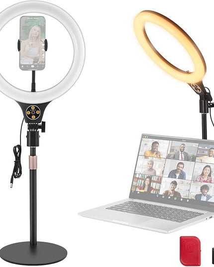 NEEWER Entry Level Version 10.5" Desk Ring Light with Stand/Phone Holder Compatible with iPhone/Remote, 10W CRI85+ LED Lighting for Streaming Recording Makeup Selfie Laptop Video Conference, N22