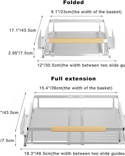 Pull Out Cabinet Organizers,Expandable Slide Out Storage Shelves,D:17.1” x W:12”-18.3” Stainless Steel Storage Drawers,3 Packs of Heavy Duty Gliding Cupboard Shelves for Home Kitchen Pantry Cupboard
