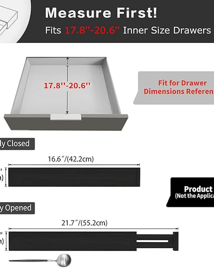 Utoplike 4 pcs Bamboo Kitchen Drawer Dividers Large, Adjustable Black Drawer Organizers, Spring Loaded, Works in Kitchen, Dresser, Bathroom, Bedroom, Drawer, Desk, 2.4" H