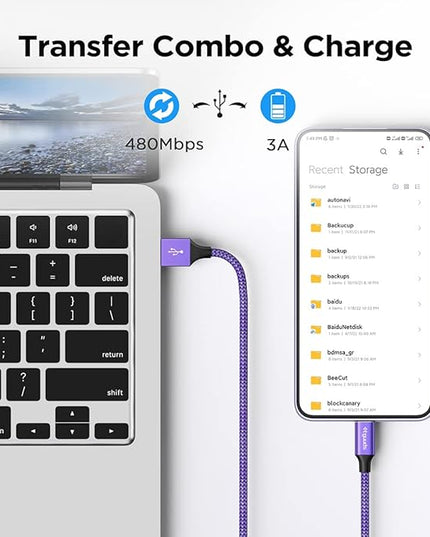 etguuds USB A to USB C Cable 6.6ft, 2-Pack, 3A Fast Charging Type C Charger Cord for iPhone 17 16 15 Pro Max 16e 17 Air, Samsung Galaxy S25 S24 S23 S22 S21 S20 A17 A16 A56 A55 Flip Fold, Purple