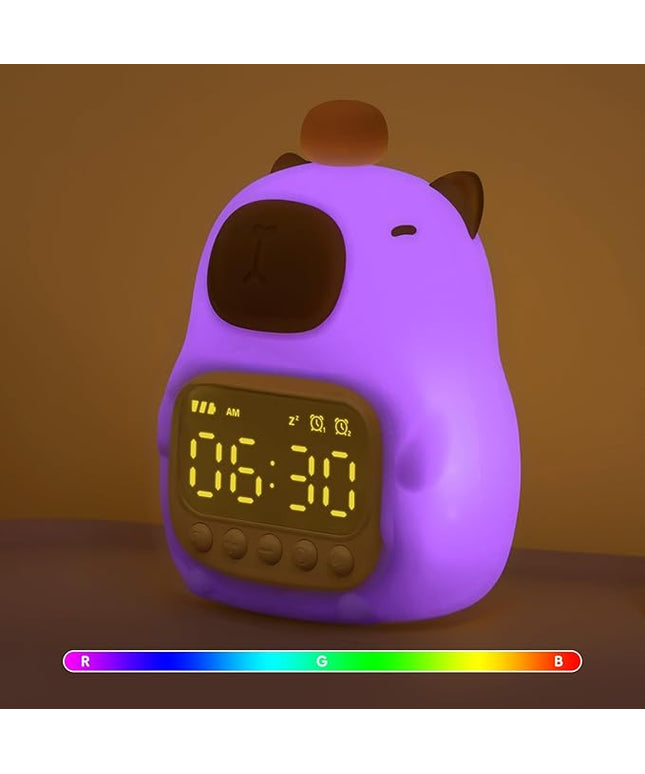 Capybara Alarm Clock with Night Light for Kids, Cute Toddler Alarm Clocks for Bedrooms Ok to Wake Clocks for Girls and Boys, Silicone Animal Tabletop Lamp for Kid, RGB Color